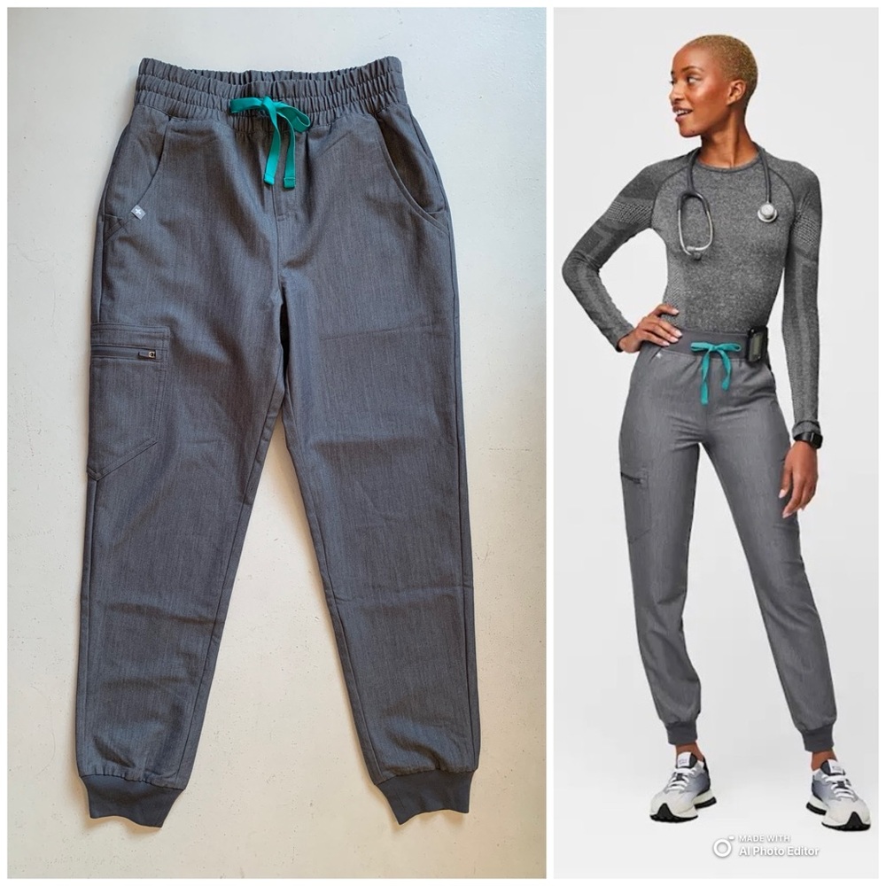 Figs XS Petite High Waisted Zamora Jogger Scrub Pants Graphite Gray NWT